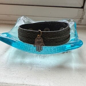 Hamsa Charm Multistrand Leather Wrap Bracelet